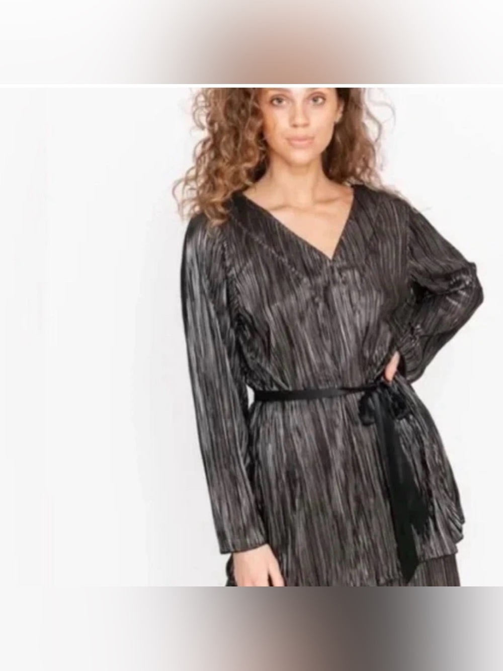 Smash + Tess Black Metallic Stripe Wrap Dress